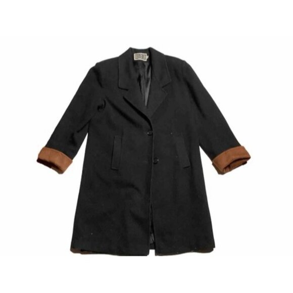 Vintage Spencer Douglas Pea Coat Black Tan Wool Long Size 10 With Shoulder Pads - Picture 1 of 6